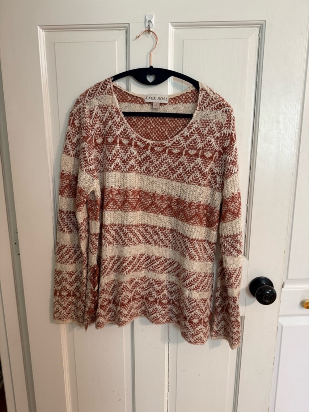 Knox Rose Pink Cream Patterned Sweater L Boho Cozy Cottagecore Soft Knit Pullove